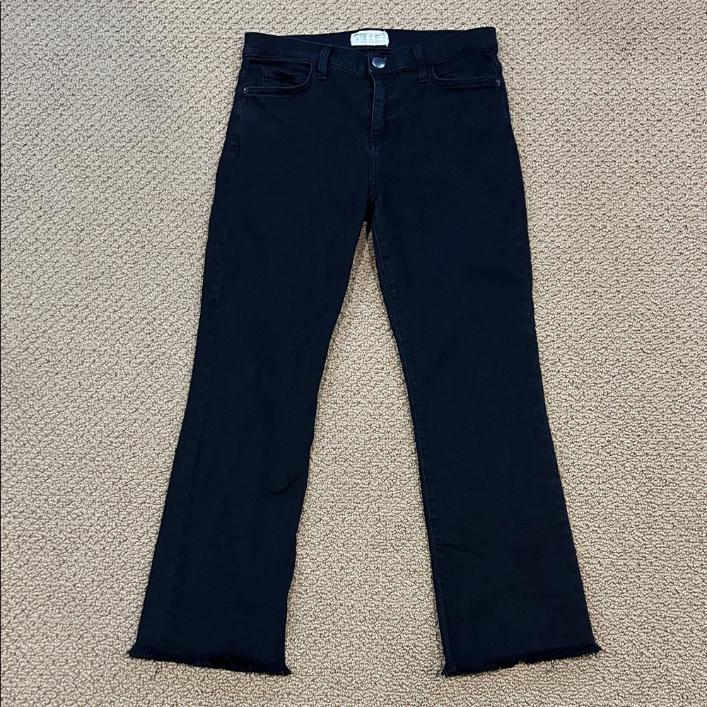 Current Elliott The High Waist Flare Jeans size 28 Black Distressed Frayed Hem - Picture 1 of 15